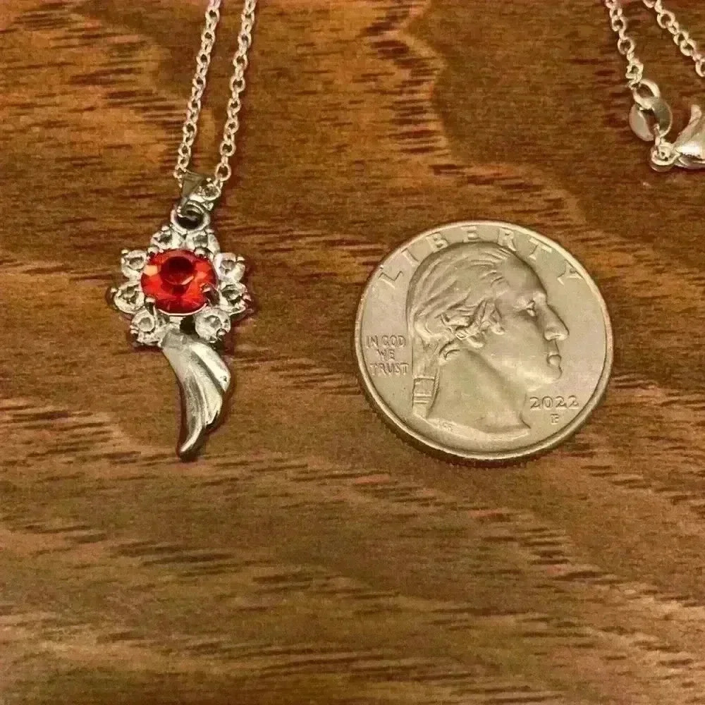 Ruby & Diamond Style Angel Wing Necklace - Picture 3 of 5